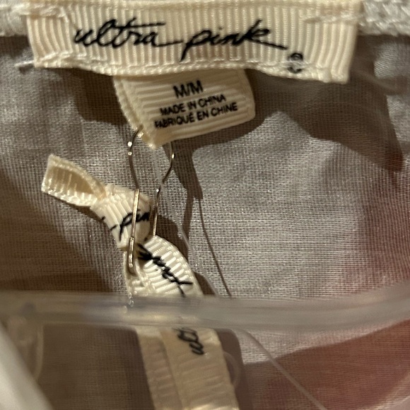 NWT Ultra Pink Sheer Peasant Ruffle and Lace Trim Blouse - Picture 12 of 13